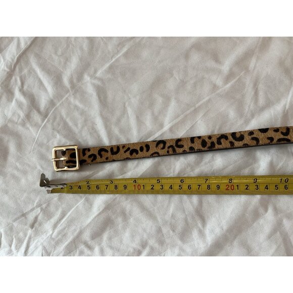 Leather & Calf Hair Belt Brass Leopard Print Buckle Tan Brown Sz S main image 5